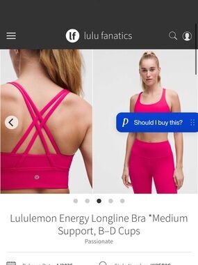 lululemon athletica Energy Longline Bra in bright pink